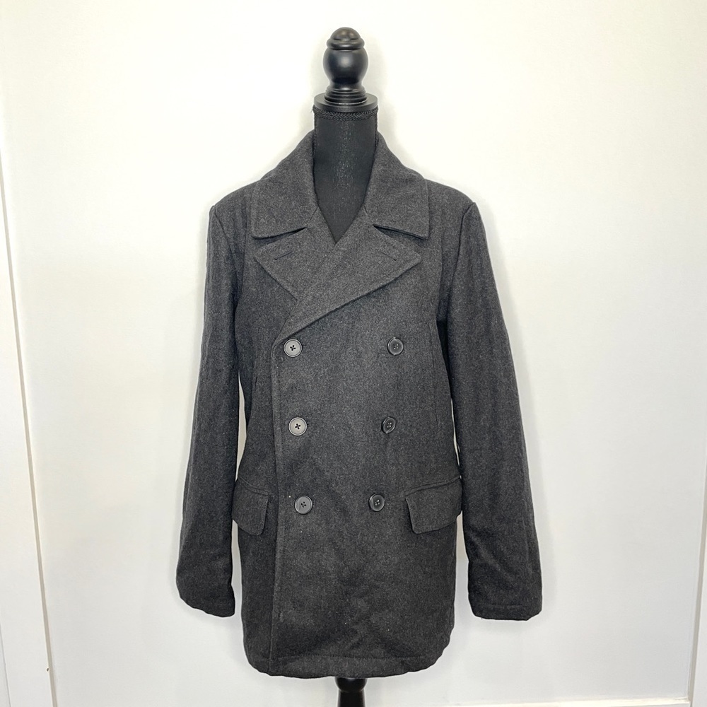 GAP Dark Charcoal Heather Classic Peacoat Wool Blend